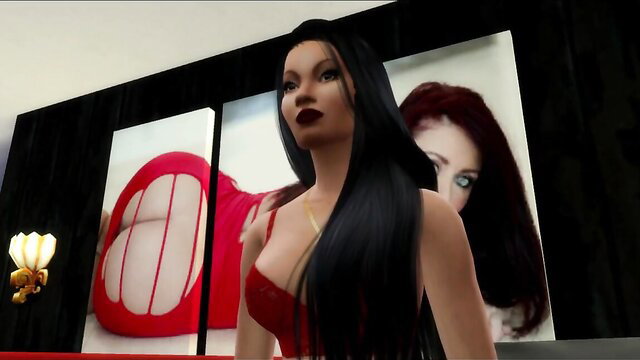 Asa Akira in red lingerie Sims 4 Halloween XXX thumbnail
