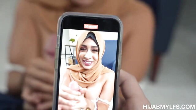 Lilly Hall hijab milf in video call flashing tits on phone screen