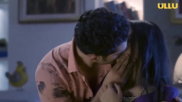 Indian couple passionate kiss in BDSM Charmsukh scene