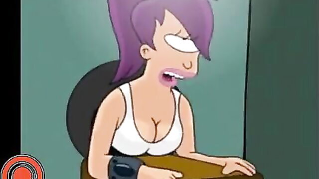 Futurama Leela topless in white tank top cleavage closeup