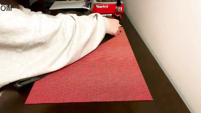 Cute girl prepares panty order from MV store, white sweater upskirt tease