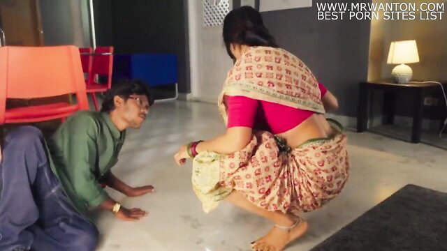Sherlyn Chopra sexy Indian bhabhi squatting in saree showing ass