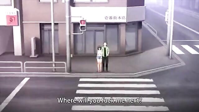 Romantic JAV couple at crosswalk, girl asks 'Where will you fuck me next?'