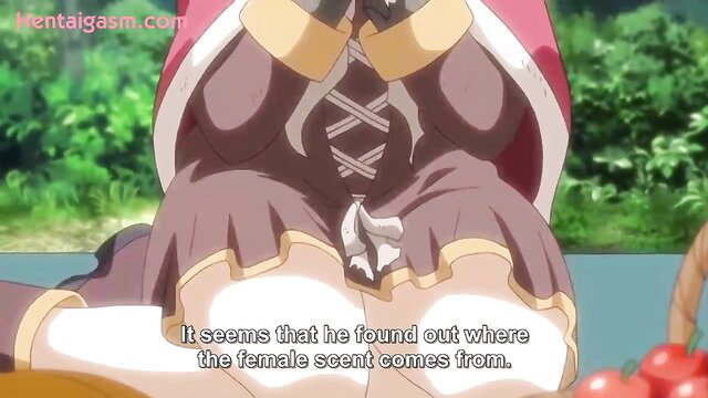 Hentai girl in fantasy dress squatting with pussy exposed in Goblin No Suana