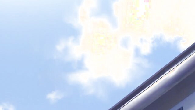 Sunny blue sky over building roof edge in vibrant clouds