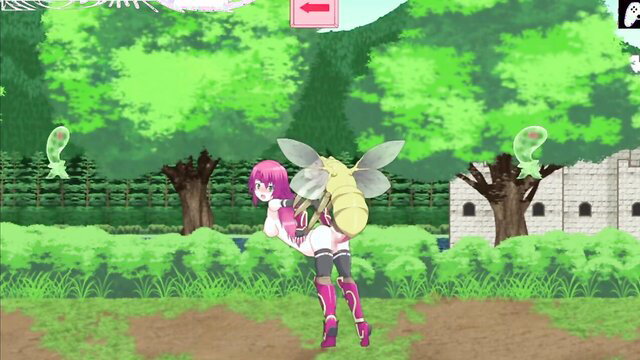 Scarlet-haired anime girl in red stockings subdued by lizard monsters in hentai game