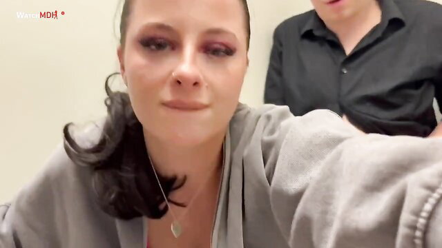 MiaMinou in hoodie teary-eyed closeup with man, tight pussy pounding tease