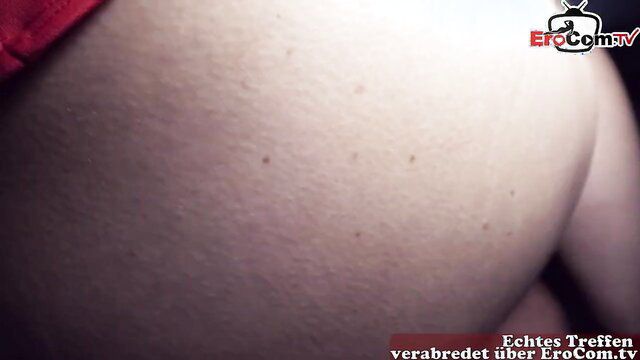 Chubby German Turkish housewife's big pale ass in red thong, EroCom date tease