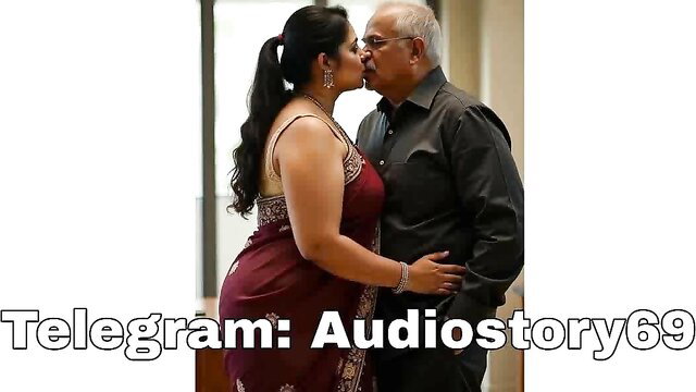 Indian busty MILF in red saree passionately kissing older teacher