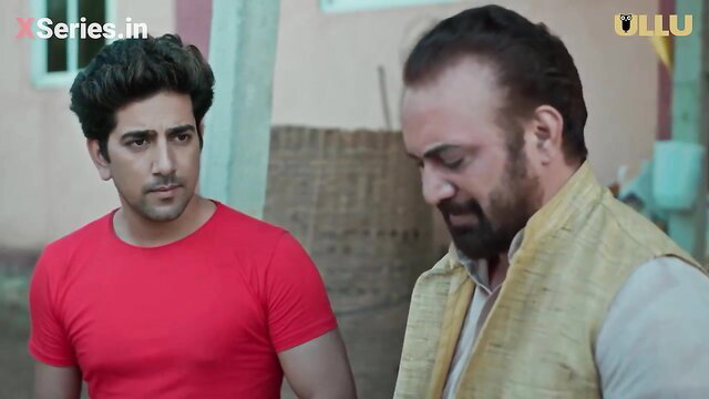 Indian men in red tee and vest talk intimately, Ullu series preview