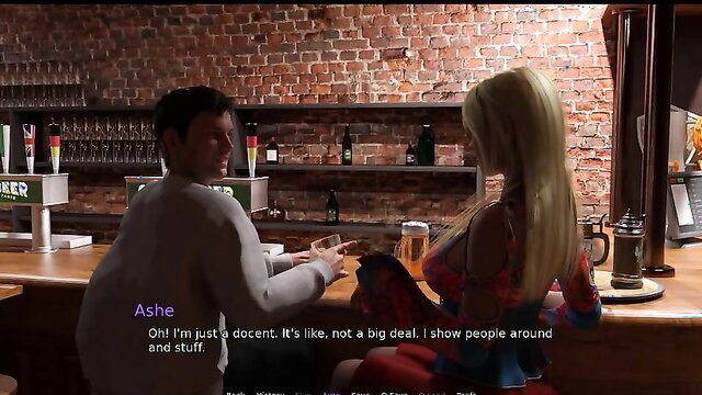 Blonde EroticKrisso shows massive tits to guy at bar in Friend in Need