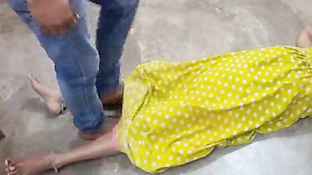 Rena Bhabhi in yellow polka dot dress dragged on floor by Prayamu11