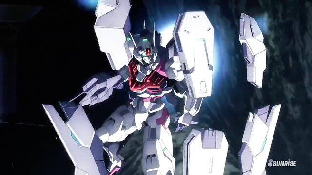 Gundam Witch from Mercury mecha robot in dynamic battle pose, Sunrise anime art