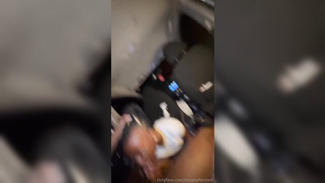 Blurry POV amateur car blowjob on black cock with white dildo