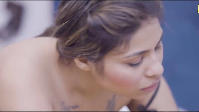 Closeup of sexy Indian woman's aroused face during delivery boy fuck