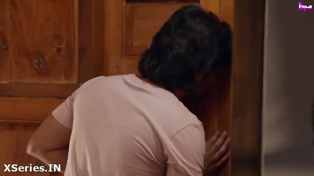 Yorgelis Carrillo peeking seductively from wardrobe in erotic Indian scene