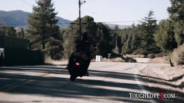 Katrina Jade rides motorcycle in sexy black outfit outdoors ToughLoveX