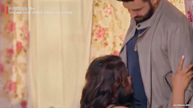 Indian chunky MILF in grey jacket passionately embraced by hunk