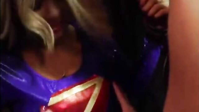 Kayla Kayden in Superheroine Lesbian Peril - hot blondes in shiny costumes