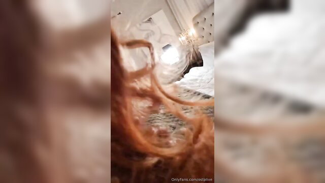 Olivia St Pierre redhead hair tease on bed OnlyFans