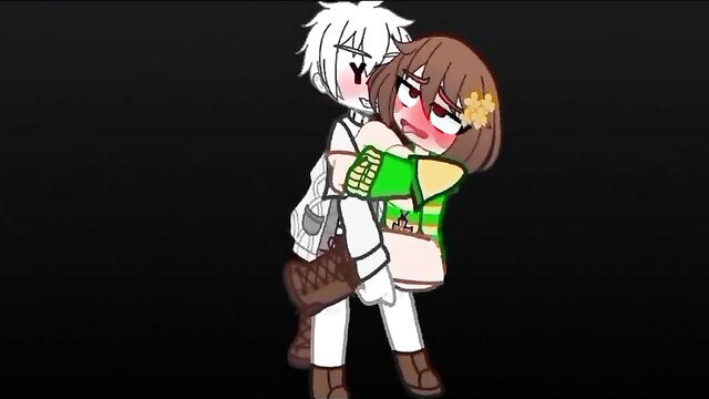 Kinky Chara cosplay: white-haired guy groping busty brown-haired beach babe from behind