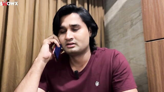 Rohan on phone in hot Indian web series with Siya Jey big tits ass