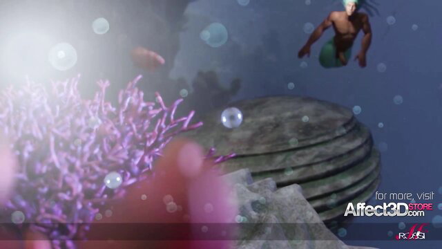 Amalia in Wonderland Ep4: Muscular long-haired hunk diving nude in underwater fantasy