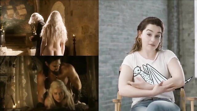 Game of Thrones Daenerys nude vs Emilia Clarke clothed comparison