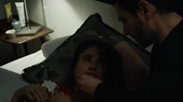 Veronica Echegui choked by man in bed nude tits sex scene The Offering