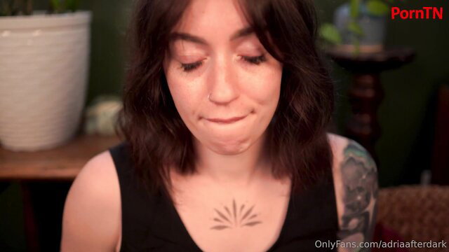 Adria After Dark closeup ASMR step sis confession, tattooed brunette beauty