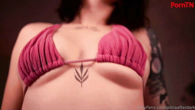 Adria After Dark in pink bikini top, tattoos, big tits in lap ASMR