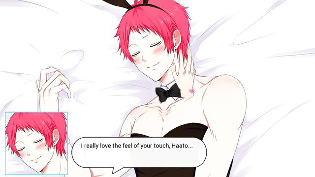 Seiyuu Danshi Toru in bunny lingerie blushes from lover's touch