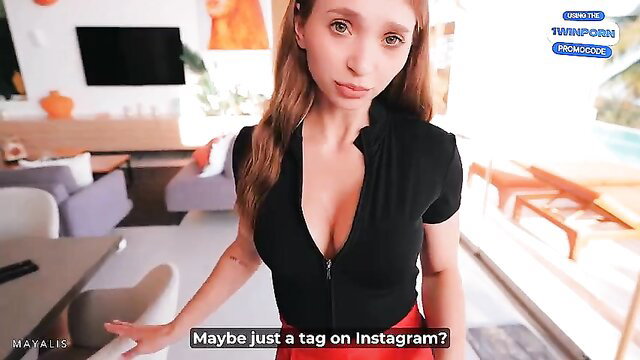 Broke cutie in tight black top teases for quick cash on Tw Pornstars