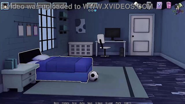 Danny Phantom hentai bedroom scene with blue bed and soccer ball