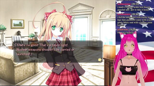 Blonde anime maid & pink catgirl VTuber in lewd RPG stream seduction