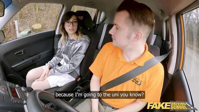 Megan Love Latina teen in Fake Driving School car POV with instructor