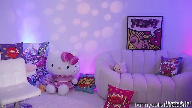 Bunnydollstella in vibrant pink Hello Kitty room cam show