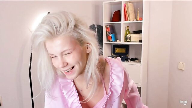 Feveraura shy 18yo skinny camgirl smiling in pink lingerie