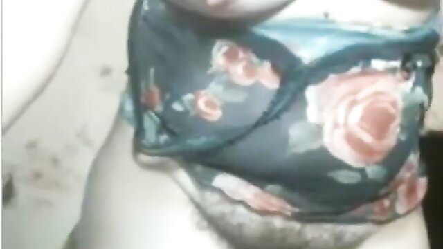 Arab wifey flashes furry hairy pussy in floral lingerie