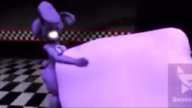 Purple furry animatronic Bonfie vore swallowing pink Fazclaire mascot