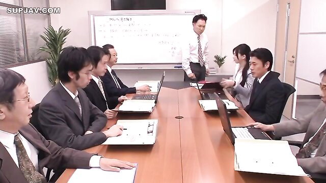Saori Hara in JAV office meeting, suited businessmen STAR-214
