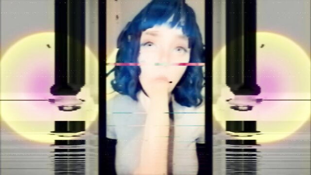 Blue-haired baddie teases with huge tits in glitchy POV thumbnail