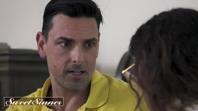 Guy in yellow shirt cheats on wife with busty girlfriend close-up