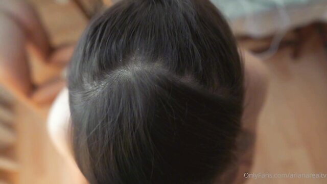 Arianarealtv kneeling POV head down, black hair, amateur blowjob tease