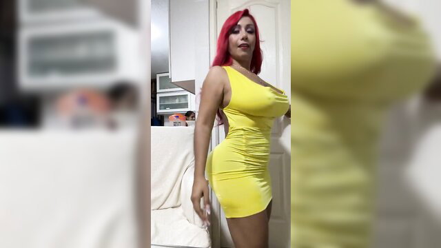 Deysi Araujo Peruvian MILF in tight yellow dress, huge tits and ass