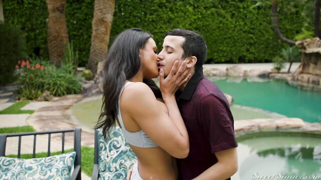 Penny Barber kisses handsome guy by pool in MILF Pact 6