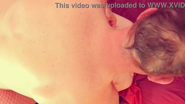 Mature granny nude from behind on red sheets in holiday video
