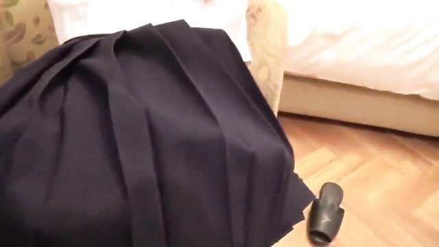 Cute Japanese JK in pleated skirt cosplay, amateur creampie bukkake