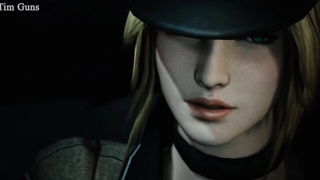 Blonde woman in hat and choker from StudioFOW Severance, sexy closeup gaze