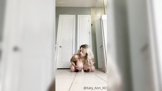 Katy Ann nude on bathroom floor, big tits solo tease